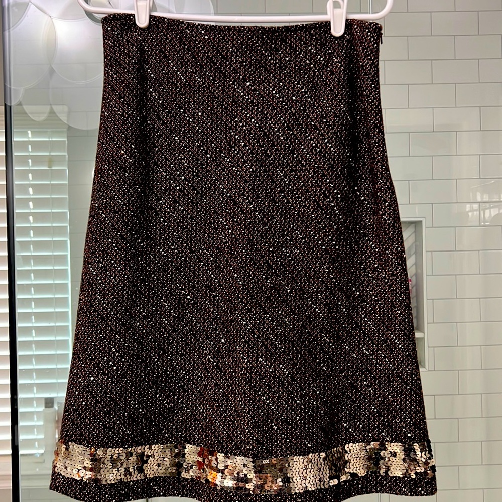 The Limited Brown Wool Sequined Hem Midi Skirt.